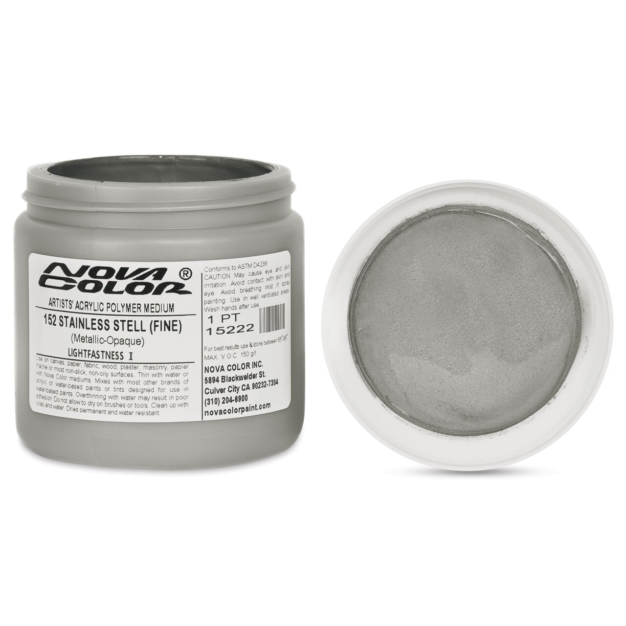 Nova Color Artists’ Acrylic Polymer Paint - Stainless Steel Fine, 473 ml Jar